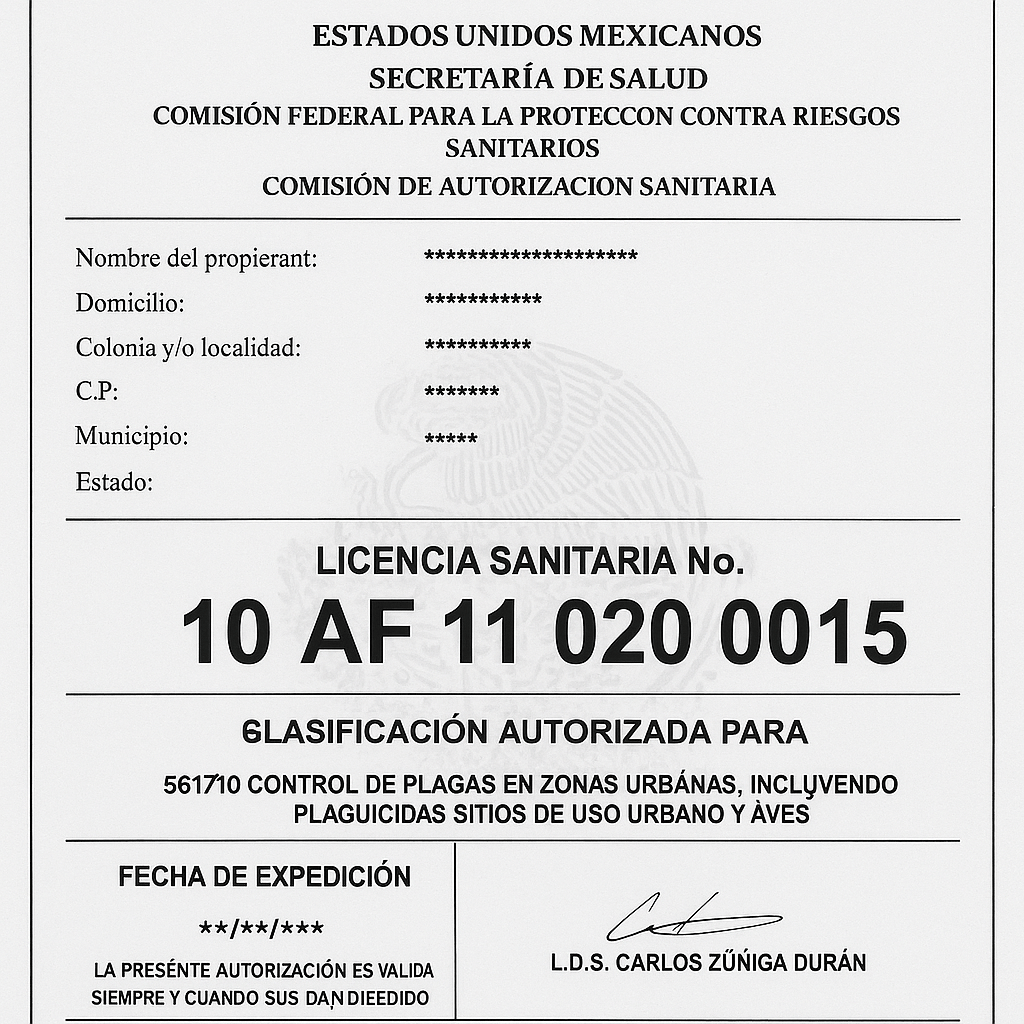 Ejemplo de documento de Licencia Sanitaria en México