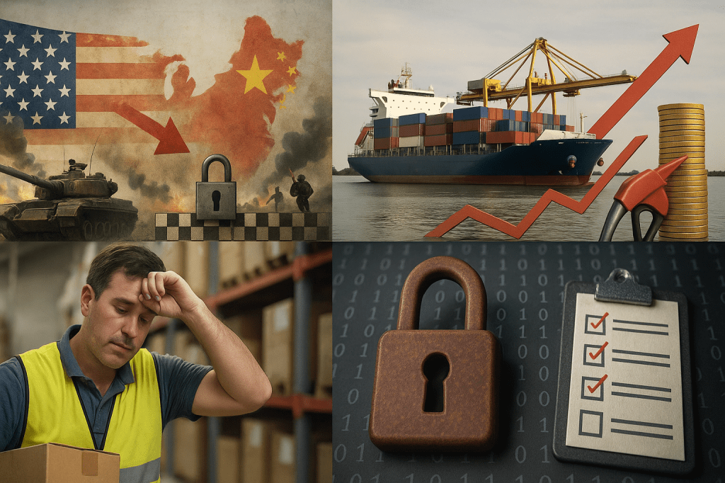 Desafíos que enfrentan las cadenas de suministro a nivel global
Riesgos geopolíticos
Incremento de costos logísticos
Falta de personal calificado
Ciberseguridad
Cumplimiento regulatorio y normativo