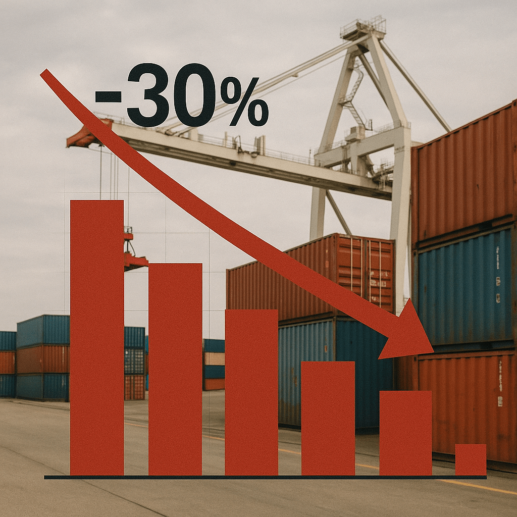 De acuerdo con cálculos de Moody’s Analytics, las exportaciones mexicanas al mercado estadounidense caerían un 3.4 % solo en los primeros tres meses de la entrada en vigor del arancel. Si se prolonga durante un año, la caída total podría alcanzar el 2.6 % en volumen.